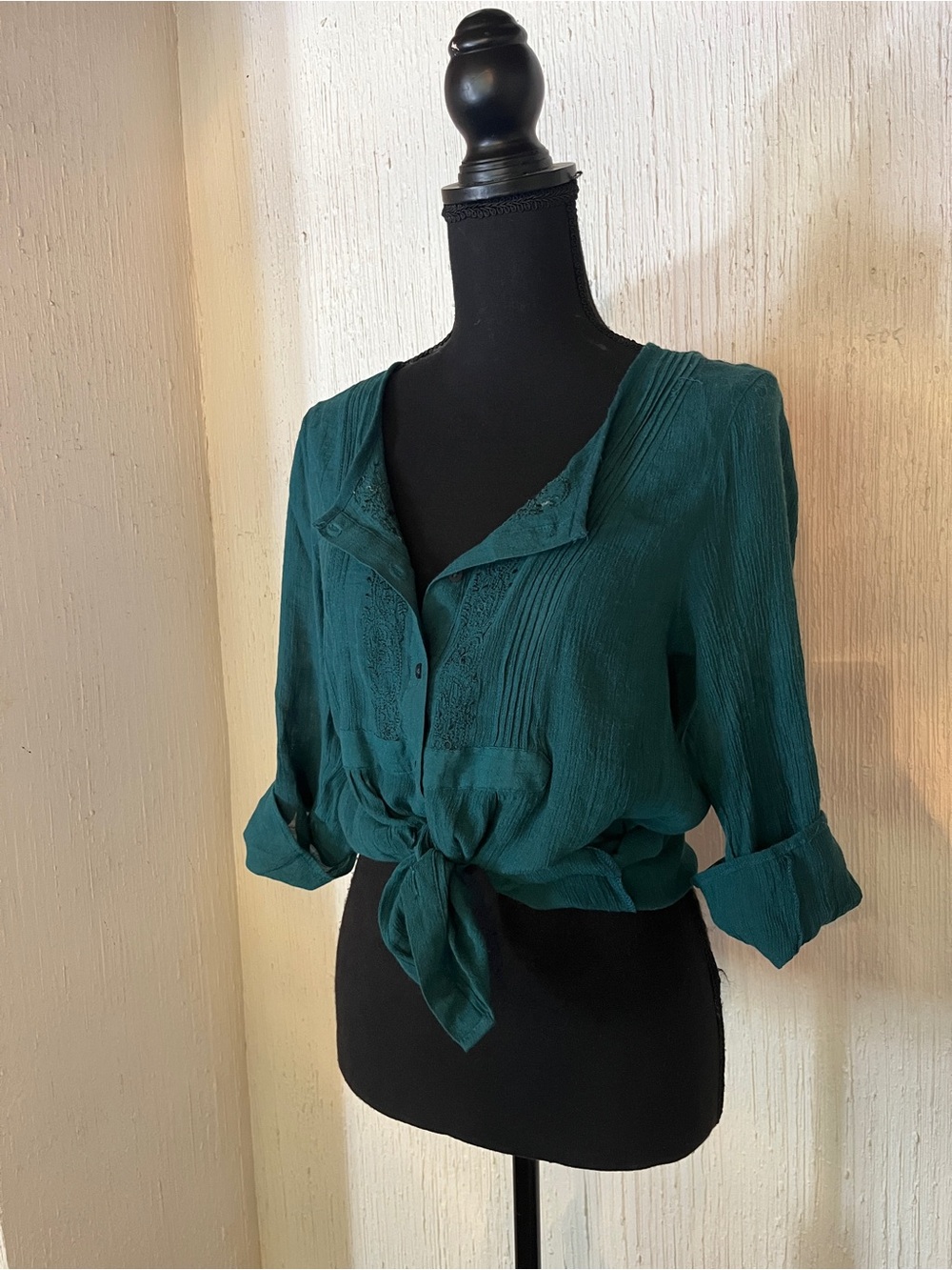 Womens Teal Button-Front Blouse